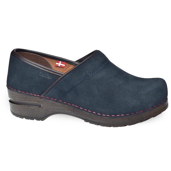 Women's Closed Back Clog, Suede leather Upper, Polyurethane Outsole, Midnight, Size 5.5-6 M